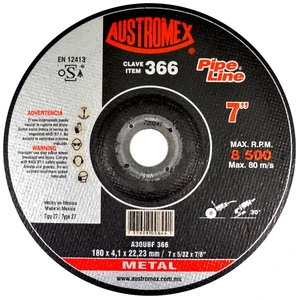 AUSTROMEX-366 / 366 Disco abrasivo de 180 x 4.1 x 22.23 mm para desbaste ligero y ranurado de metal, ideal para la industria petrolera.
