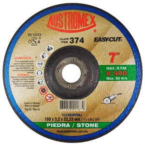AUSTROMEX-374 / 374 Disco abrasivo de 180 x 3.2 x 22.23 mm para corte de piedra, ladrillo, concreto, refractarios, etc