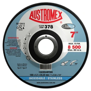 Disco abrasivo para desbaste y corte ligero de acero inoxidable de 180 x 4.1 x 22.23 mm