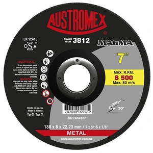 Disco de 180 x 8 x 22.23 mm para desbaste de metal, soldadura, aleaciones y todo tipo de fundicio´n.