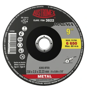 AUSTROMEX-3822 / 3822 Disco abrasivo para corte de acero al carbón de 230 x 2.0 x 22.23 mm
