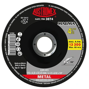 AUSTROMEX-3874 / 3874 Disco abrasivo de 115 x 4.0 x 22.23 mm para corte y desbaste de acero