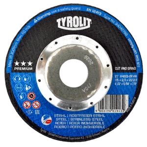 Disco abrasivo para desbaste, rebabeo, corte y ranurado, especialmente diseñados para corte de chapas, perfiles, tubos de paredes finas, secciones transversales, barras o acero reforzado y acero inoxidable de 115 x 2.0 x 22.23 mm