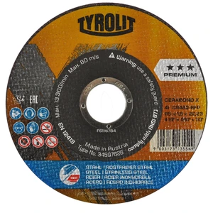 Disco de corte Tyrolit Cerabond X de 115 x 1.6 x 22.23 mm, 2 en 1