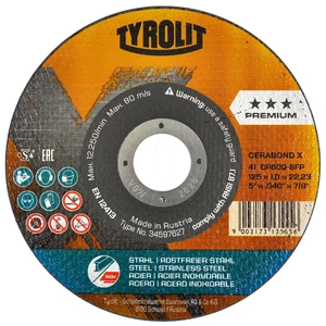 Disco de corte Tyrolit Cerabond X superdelgado de 125 x 1 x 22.23 mm, 2 en 1.