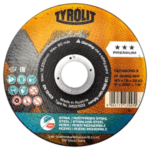 Disco de corte Tyrolit Cerabond X de 125 x 1.6 x 22.23 mm, 2 en 1