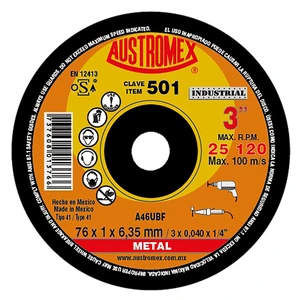 AUSTROMEX-501 / 501 Disco abrasivo para corte de acero al carbón de 76 x 1 x 6.35 mm