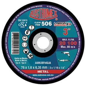 Disco abrasivo para corte de metal de