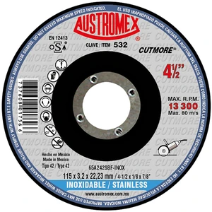 AUSTROMEX-532 / 532 Disco abrasivo para corte de acero inoxidable de 115 x 3.2 x 22.23 mm