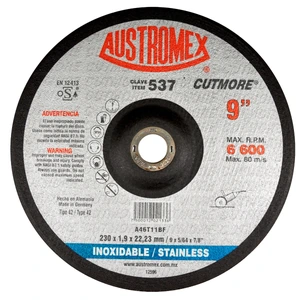 AUSTROMEX-537 / 537 Disco abrasivo para corte de acero inoxidable de 230 x 1.9 x 22.23 mm