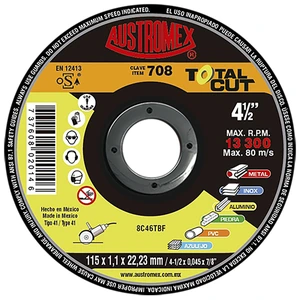 AUSTROMEX-708 / 708 Disco abrasivo disco multipropósito para corte de metal, inoxidable, aluminio, cobre, latón, piedra, pvc, loseta cerámica y azulejo