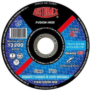 Disco abrasivo para desbaste y acabado de acero inoxidable de 115 x 4.0 x 22.23 mm