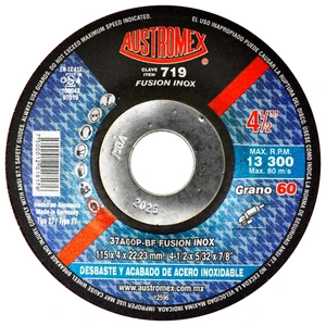 Disco abrasivo para desbaste y acabado de acero inoxidable de 115 x 4 x 22.23 mm