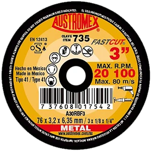 AUSTROMEX-735 / 735 Disco abrasivo para cortar o ranurar metal de 76 x 3.2 x 6.35 mm