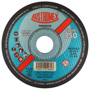 AUSTROMEX-750 / 750 Disco abrasivo para corte de acero inoxidable de 115 x 1.0 x 22.23 mm