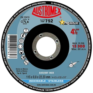 AUSTROMEX-752 / 752 Disco abrasivo para corte de acero inoxidable de 115 x 0.8 x 22.23 mm