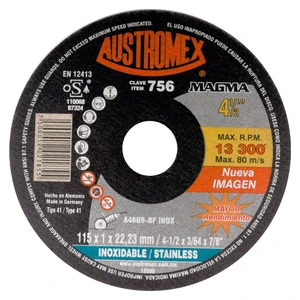AUSTROMEX-756 / 756 Disco abrasivo para corte de acero inoxidable de 115 x 1.0 x 22.23 mm