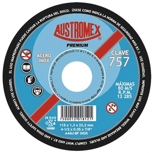 AUSTROMEX-757 / 757 Disco abrasivo para corte de acero inoxidable de 115 x 1.3 x 22.23 mm