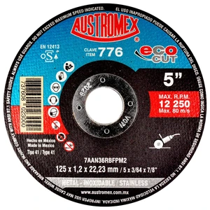 AUSTROMEX-776 / 776 Disco abrasivo para corte de acero al carbón, inoxidable y metales de 125 x 1.2 x 22.23 mm