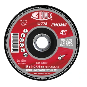 AUSTROMEX-778 / 778 Disco abrasivo de 115 x 1 x 22.23 mm para corte de acero al carbón, acero inoxidable y metales
