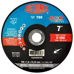 AUSTROMEX-780 / 780 Disco abrasivo de corte de inoxidable y metales de 180 x 1.6 x 22.23 mm