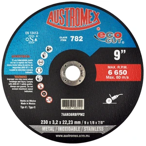 AUSTROMEX-782 / 782 Disco abrasivo de corte de inoxidable y metales de 230 x 3.2 x 22.23 mm