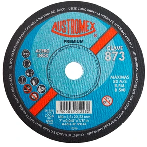 AUSTROMEX-873 / 873 Disco abrasivo de 180 x 1.5 x 22.23 mm para corte de acero inoxidable