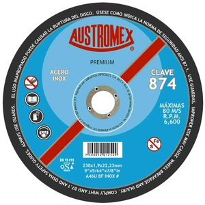 AUSTROMEX-874 / 874 Disco abrasivo de 230 x 1.9 x 22.23 mm para corte de acero inoxidable