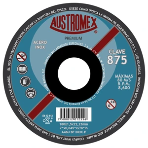 AUSTROMEX-875 / 875 Disco abrasivo para corte de acero inoxidable de 180 x 1.5 x 22.23 mm