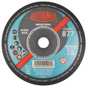 AUSTROMEX-877 / 877 Disco abrasivo de 180 x 1.5 x 22.23 mm para corte de acero inoxidable