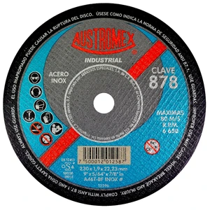 AUSTROMEX-878 / 878 Disco abrasivo para corte de acero inoxidable de 230 x 1.9 x 22.23 mm