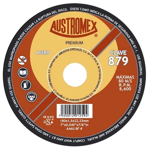AUSTROMEX-879 / 879 Disco abrasivo para corte de acero al carbón de 180 x 1.5 x 22.23 mm