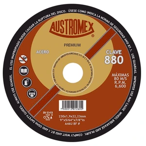 AUSTROMEX-880 / 880 Disco abrasivo para corte de acero al carbón de 230 x 1.9 x 22.23 mm