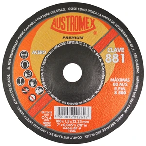 AUSTROMEX-881 / 881 Disco abrasivo para corte de acero al carbón de 180 x 1.5 x 22.23 mm