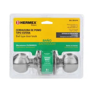 Hermex Cerradura esfera cilíndrico, baño, cromo, blíster, Basic