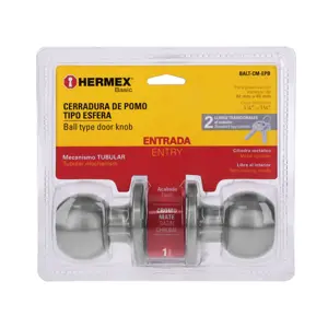 Hermex Cerradura esfera tubular, entrada, cromo, blíster, Basic