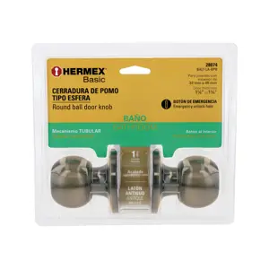 Hermex Cerradura esfera tubular, baño, antiguo, blíster, Basic