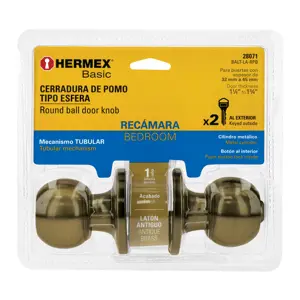 Hermex Cerradura esfera tubular, recámara, antiguo, blíster, Basic