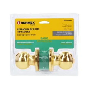 Hermex Cerradura esfera tubular, baño, brillante, blíster, Basic