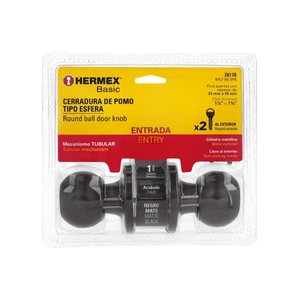 Hermex Cerradura esfera tubular, entrada, negro, blíster, Basic