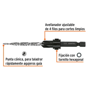 Broca avellanadora #10 para madera, 3/16