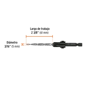 Broca avellanadora #10 para madera, 3/16