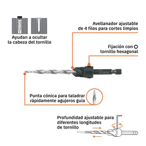 Broca avellanadora #12 para madera, 7/32