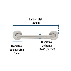 Barra recta de seguridad, acero inox, 1-1/4