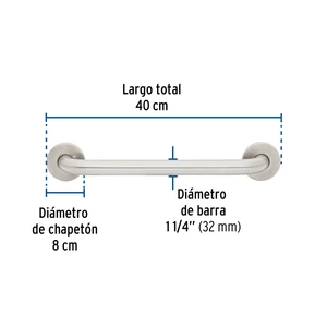 Barra recta de seguridad, acero inox, 1-1/4