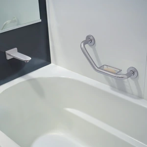 Barra angular con jabonera, acero inox, 1-1/4