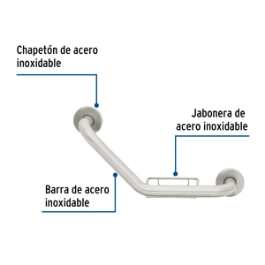 Barra angular con jabonera, acero inox, 1-1/4