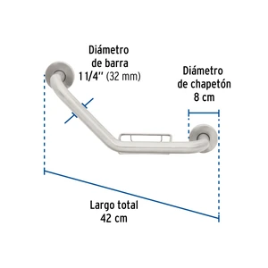 Barra angular con jabonera, acero inox, 1-1/4