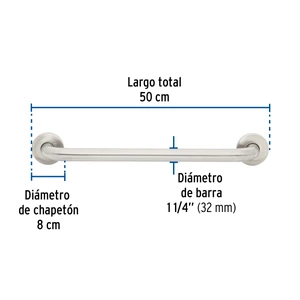 Barra recta de seguridad, acero inox, 1-1/4