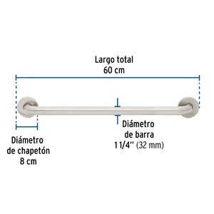 Barra recta de seguridad, acero inox, 1-1/4